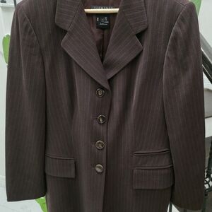 Escada Elements Brown Blazer Womens 42 Wool Silk Classic Pinstripe Jacket